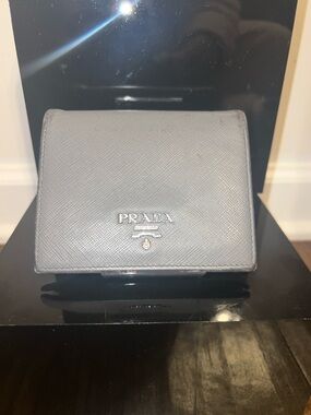 Prada Compact Saffiano Leather Wallet - Light Gray